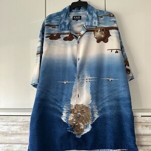 ✈️ Aircraft Carrier Fighter Jet Button Up Shirt K.A.D. Clothing Co XL Military